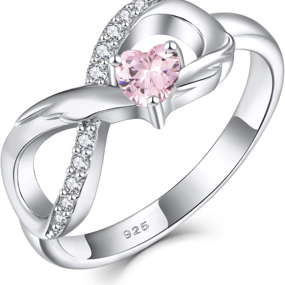 Sterling Silver Heart Ring with Angel Wings and Cubic Zirconia for Women